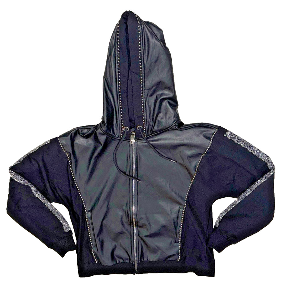 Mobwife Black Hooded Faux Leather Jacket‎ Medium Y2k